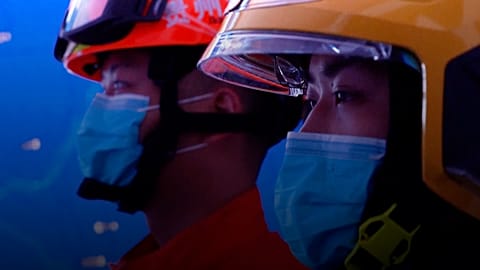 Firefighters from Guiyang fire brigade.