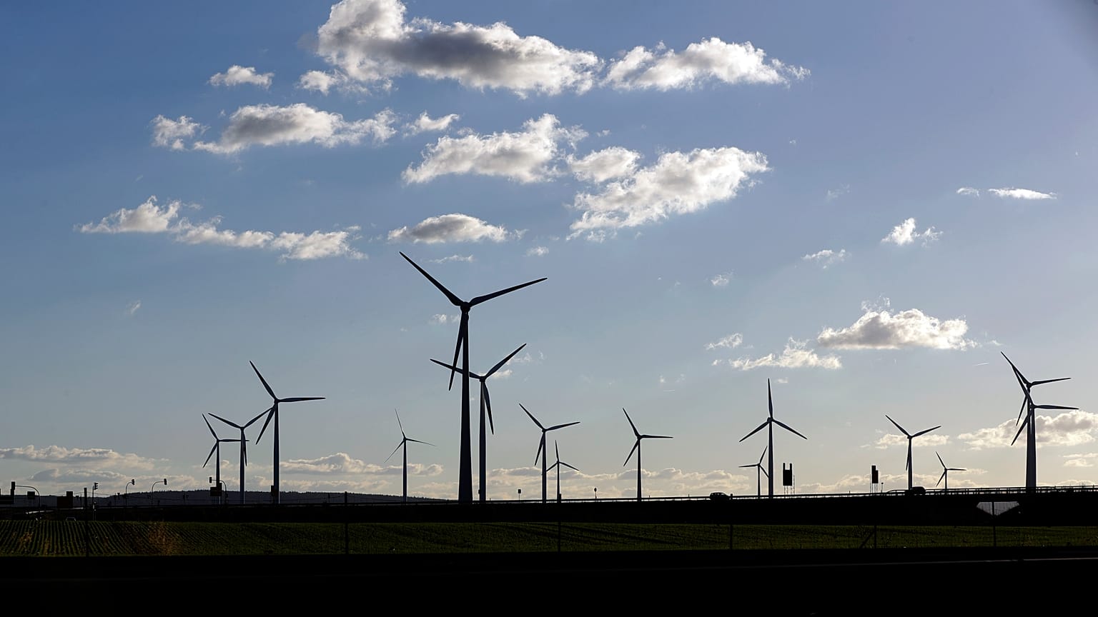 Wind turbines near Halle, central Germany.