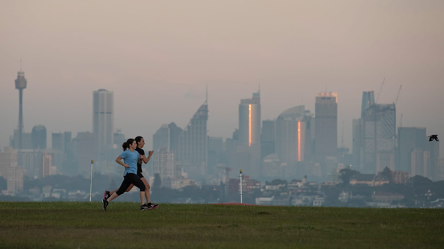 People exercise at a park as the sun rises in Sydney, Australia, Wednesday, April 28, 2021.