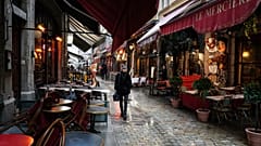 Empty restaurants in the center of Lyon, central France on October 2, 2020.