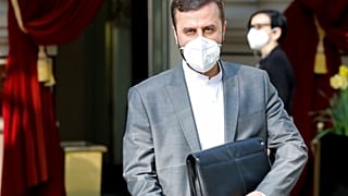 Iran's Governor to the International Atomic Energy Agency (IAEA), Kazem Gharib Abadi leaves the 'Grand Hotel Wien' where closed-door nuclear talks take place in Vienna.
