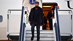 US Secretary of State Antony Blinken disembarks after landing at Stansted Airport on Sunday May 2, 2021, ahead of the upcoming G7 foreign ministers meeting.