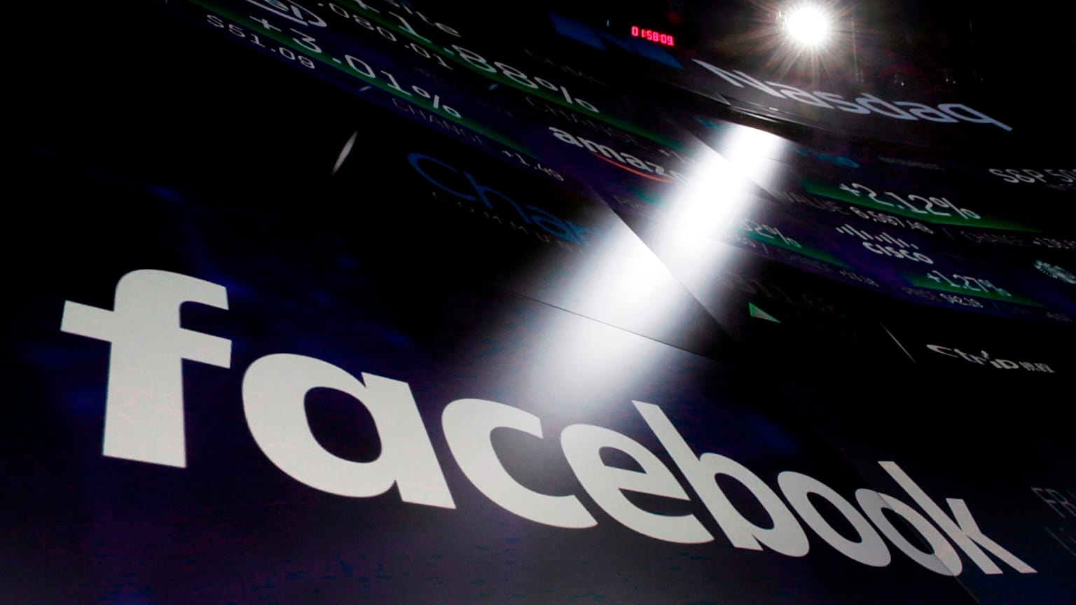 In this March 29, 2018, file photo the logo for Facebook appears on screens at the Nasdaq MarketSite in New York's Times Square