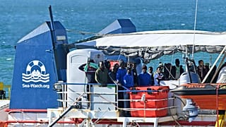 FILE: The migrant rescue ship Sea-Watch 3, carrying 47 migrants, comes into dock at the Sicilian port of Catania, southern Italy, Thursday, Jan. 31, 2019
