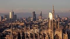 Duomo cathedral and the skyline in background in Milan
