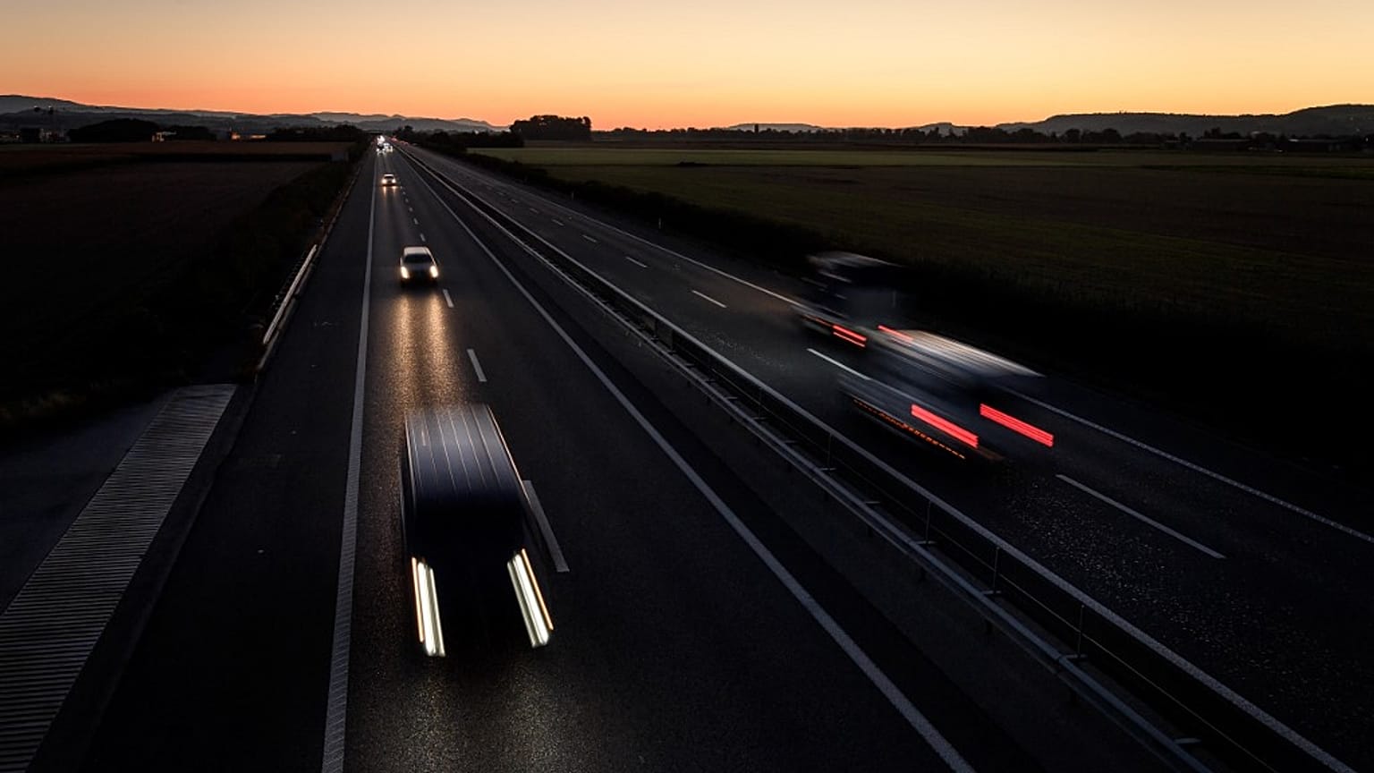 Cars are limited to 120 km/h on Swiss motorways, such as this one near Payerne.