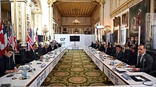 نشست حضوری گروه ۷ در کاخ لنکستر لندن با فاصله‌گذاری میان شرکت‌کنندگان