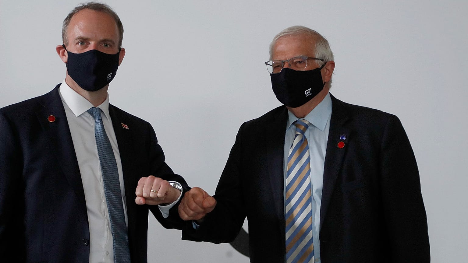 High Representative of the EU for Foreign Affairs Josep Borrell, right, and Dominic Raab, UK Foreign Affairs Secretary, meet ahead of talks during G7 in London on 5 May, 2021.