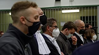 Finnegan Elder, left, and Gabriel Natale-Hjorth, fourth from left, hear the verdict in their murder trial