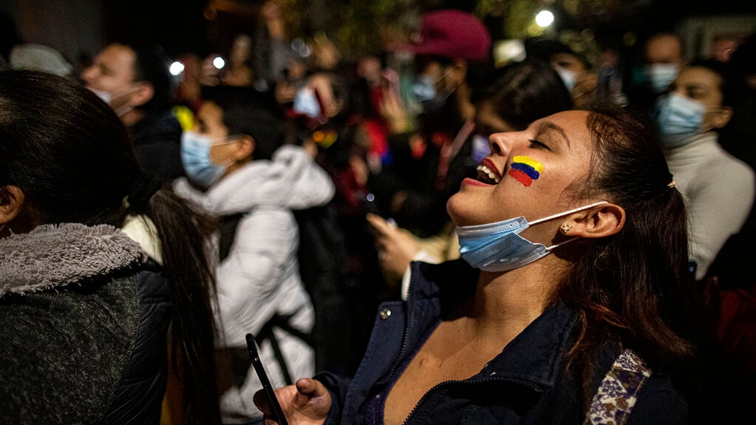 Colombian residents in Chile protest against Colombia's President Ivan Duque