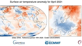 Anomalía de temperaturas del mes de abril respecto a la media 1991 - 2020