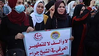 مظاهرة أنصار الجبهة الشعبية لتحرير فلسطين في جباليا شمال قطاع غزة، ضد قرار محكمة إسرائيلية بإخلاء عدد من العائلات الفلسطينية في حي الشيخ جراح بالقدس الشرقية، 5 مايو 2021