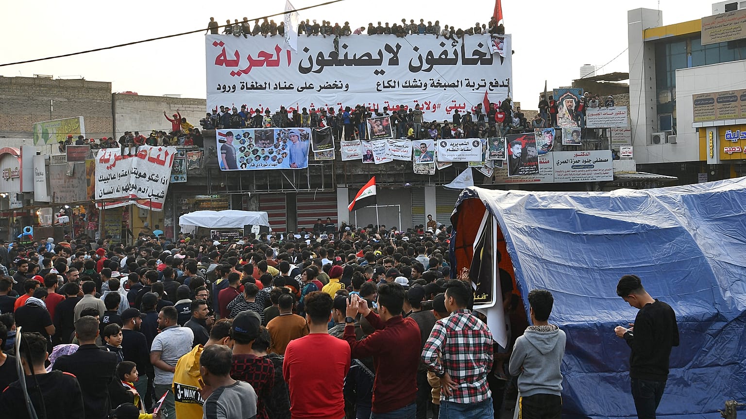 جانب من الحراك في الشارع العراقي المناهض لفساد الحكومة. 12/04/2020