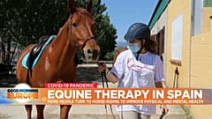 Horse and rider in equine therapy session in Spain.