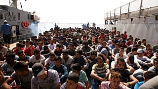 Migrants being detained at Abosetta base in Tripoli, Libya (May 2017)