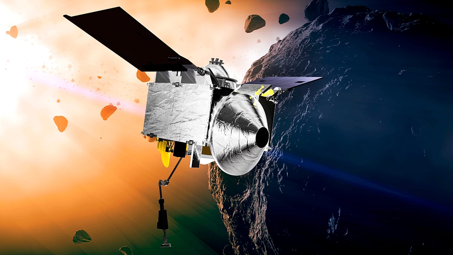 Osiris-Rex'in Bennu asteroidinde gösteren NASA illüstrasyonu
