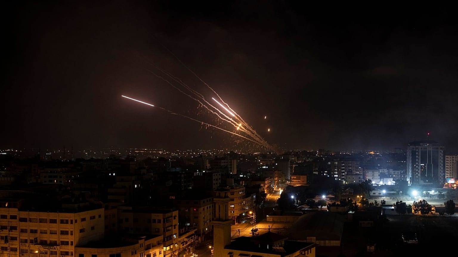 Rockets are launched from the Gaza Strip towards Israel