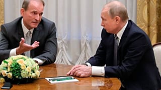Виктор Медведчук и Владимир Путин на встрече в Санкт-Петербурге, 18 июля 2019 года