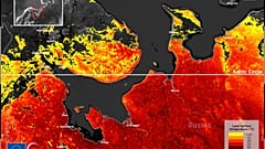 Temperatura del suelo en el Mar de Barents este 13 de mayo. En algunos puntos alcanzó los 30º C, por encima del Círculo Polar Ártico