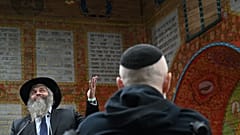 Chief Rabbi of Ukraine Moshe Reuven Azman gives a speech during the opening ceremony