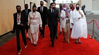 ماكرون خلال مؤتمر دعم السودان
