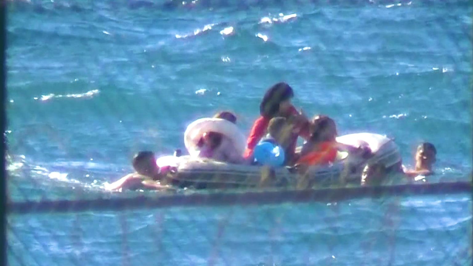 Inflatable boat with a family onboard