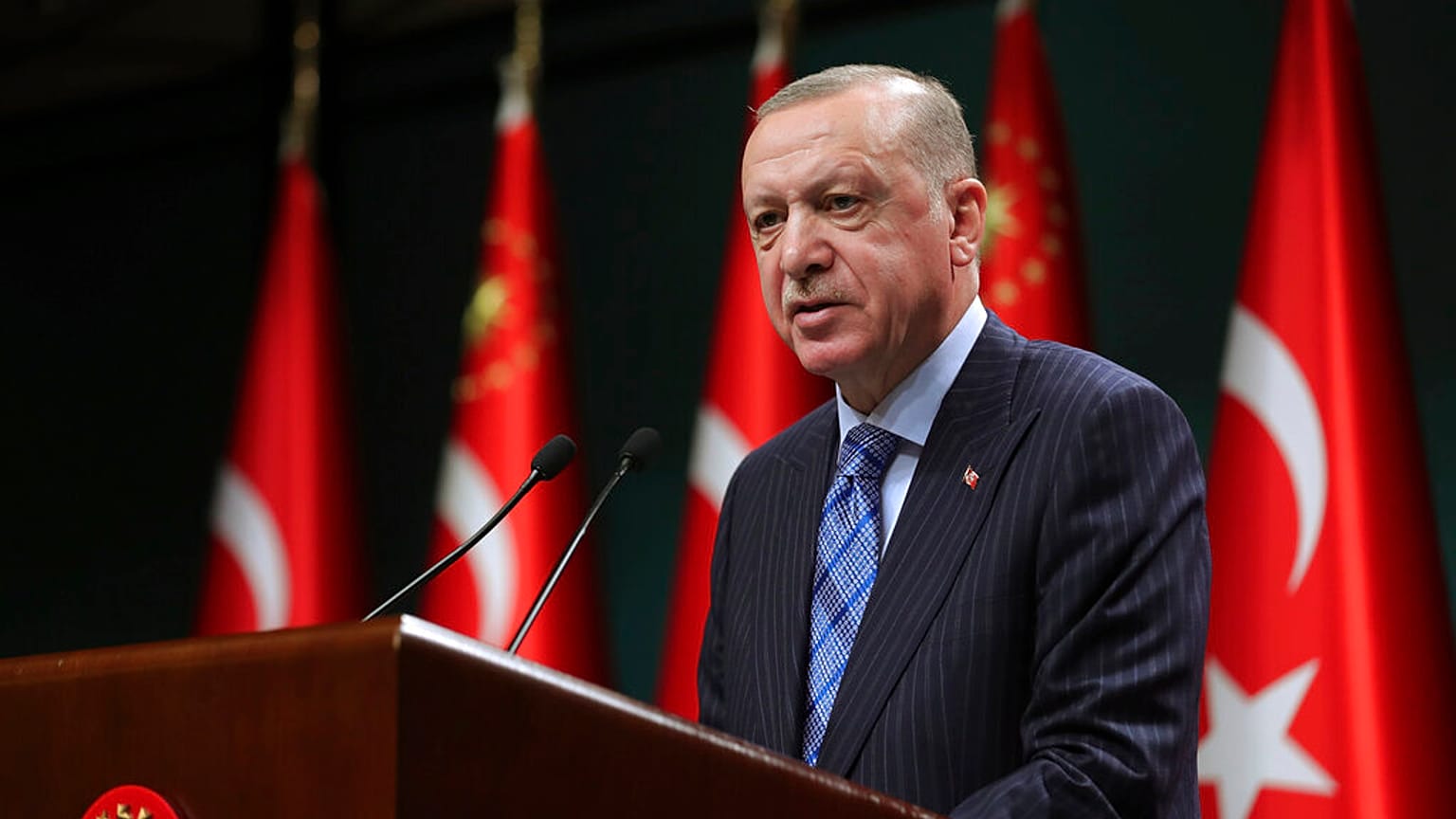 Der türkische Präsident Recep Tayyip Erdogan spricht nach einem Kabinettstreffen in Ankara, 17.05.2021