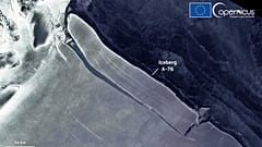 El iceberg más grande del mundo captado por el satélite Sentinel 1 de la red europea Copernicus de observación terrestre. 
