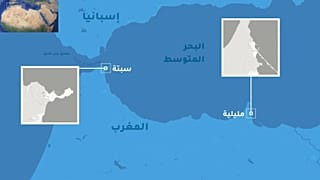 موقع سبتة ومليلية في شمال القارة الإفريقية