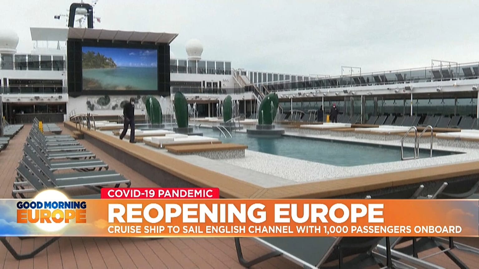 Pool at MSC Virtuosa cruise ship which is sailing from Southampton for a four-day cruise in the English Channel.