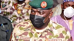 Nigeria's Chief of Army Staff Major General Ibrahim Attahiru at the theatre command operations Lafiya Dole headquarters in Maiduguri, Nigeria on January 31, 2021.