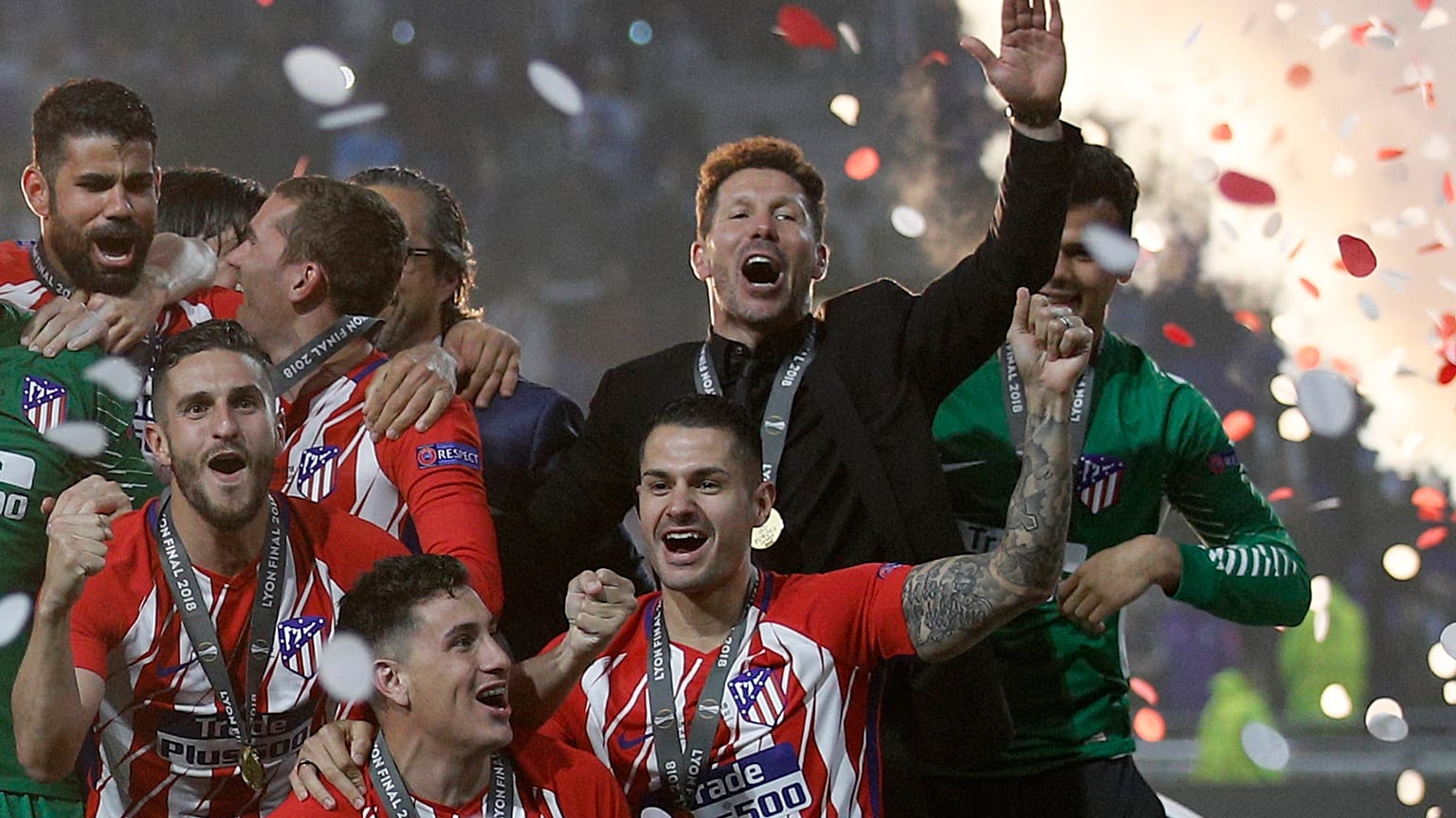 من احتفال أتلتيكو مدريد بعد الفوز بنهائي الدوري الأوروبي في 2018
