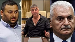 En solda Binali Yıldırım'ın oğlu Erkan Yıldırım, ortada Sedat Peker, en sağda Binali Yıldırım