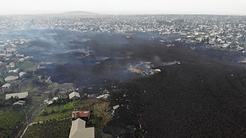 Destruction to the Bushara village after volcano eruption