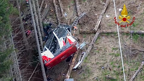 Italian firefighters at scene of crashed cable car