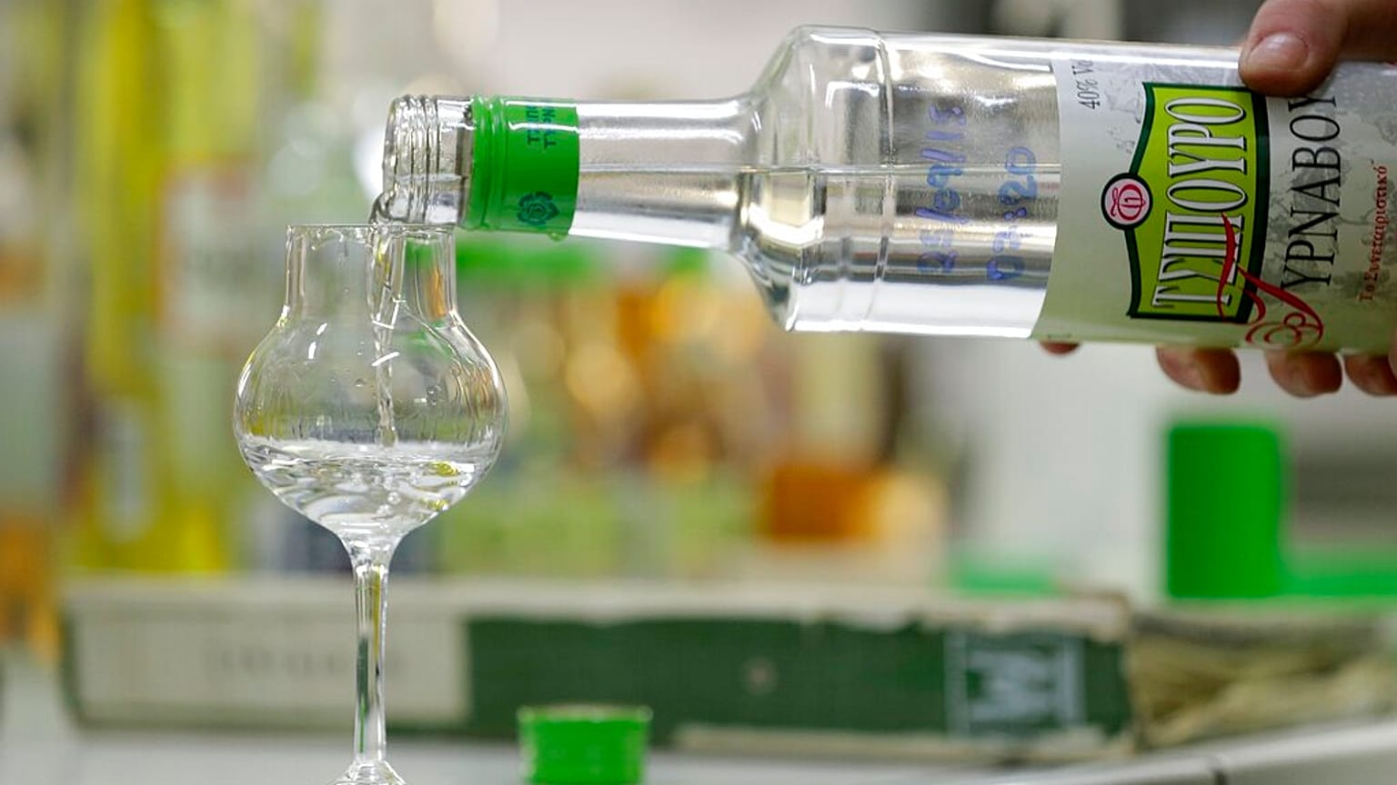 a glass with tsipouro for testing in Tirnavos