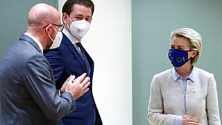 Charles Michel, Sebastian Kurz, y Ursula von der Leyen