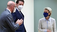 Die EU-Spitze und Österreichs Kanzler beim EU-Gipfel an diesem Montag