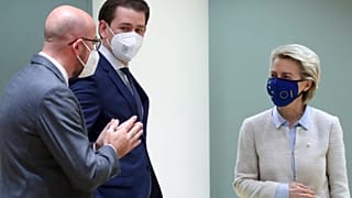 Die EU-Spitze und Österreichs Kanzler beim EU-Gipfel an diesem Montag
