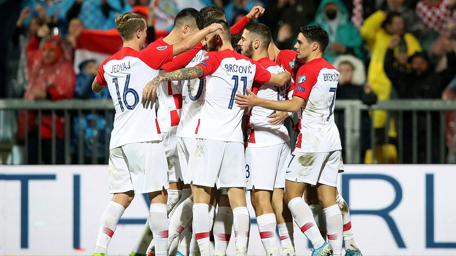 Croatia players celebrate during their UEFA Euro 2020 qualifying match against Slovakia in November 2019.