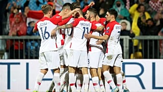 Croatia players celebrate during their UEFA Euro 2020 qualifying match against Slovakia in November 2019.