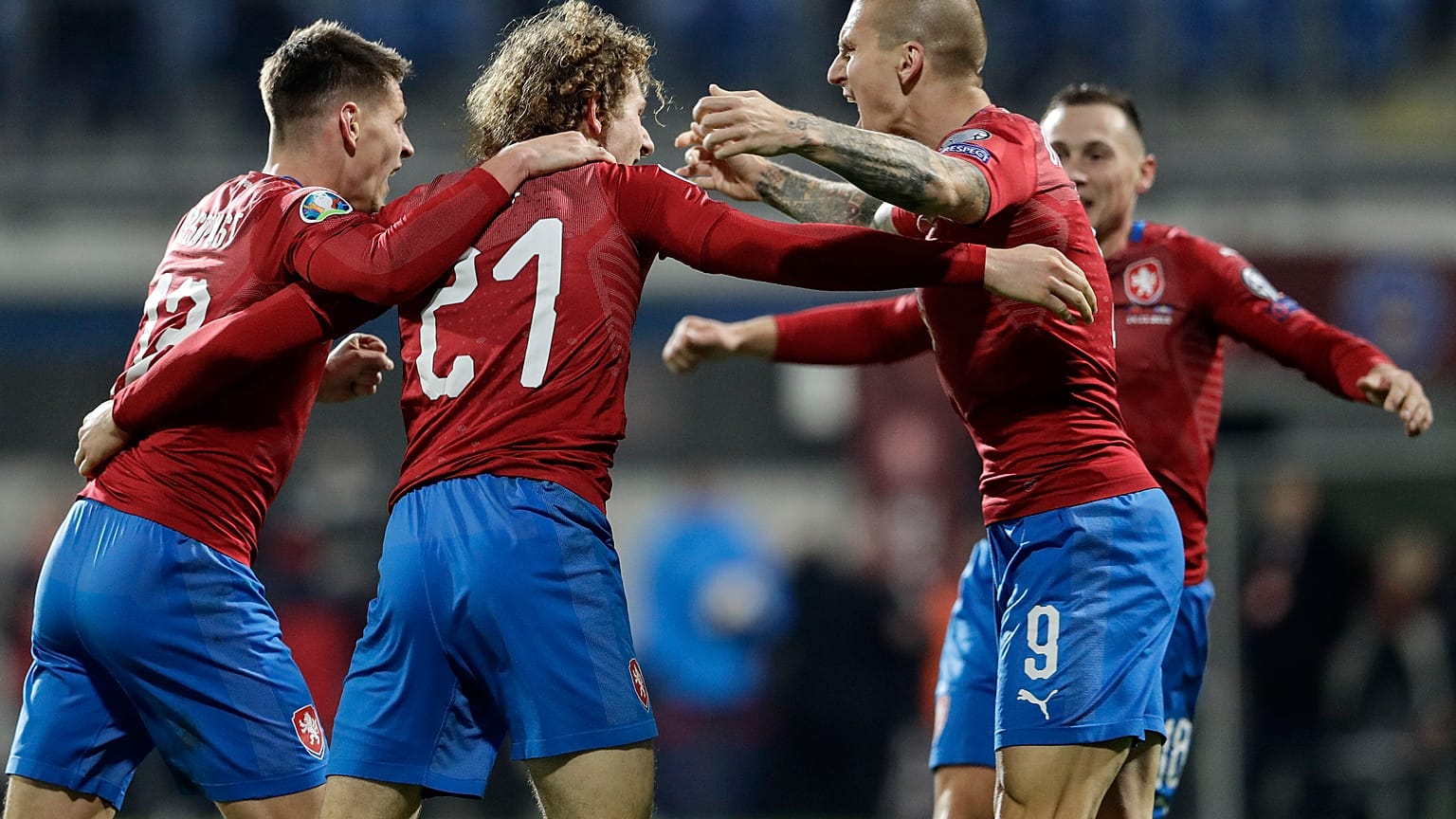 Czech Republic's players celebrate during the UEFA Euro 2020 qualifying match against Kosovo in November 2019.