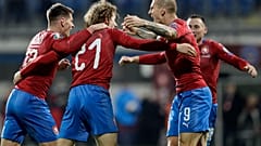 Czech Republic's players celebrate during the UEFA Euro 2020 qualifying match against Kosovo in November 2019.