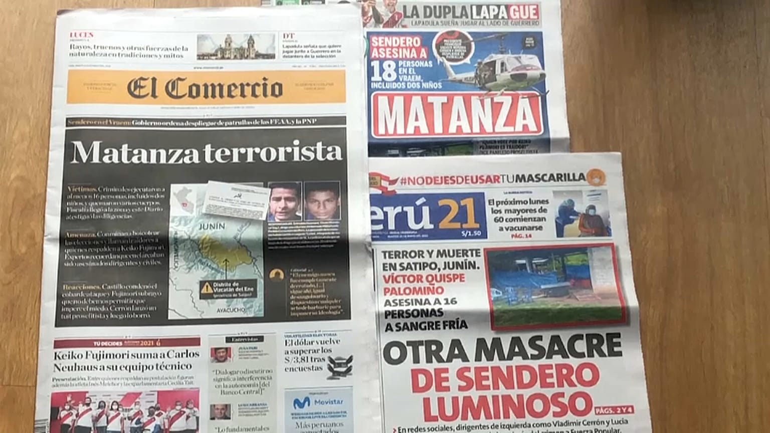 La prensa se hace eco de la matanza perpetrada por el grupo terrorista Sendero Luminoso en Perú.