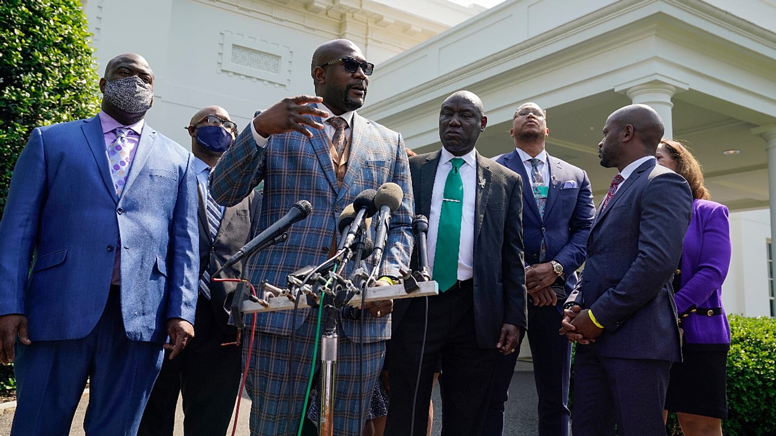 Philonise Floyd, the brother of George Floyd, talks with reporters with other family members after meeting with President Joe Biden at the White House, Tuesday, May 25, 2021.