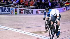 Germany's Emma Hinze (R) wins ahead of Hong Kong's Wai Sze Lee during the Women's speed semifinal during the Cycling World Championship in Berlin, Germany, Feb 28, 2020.