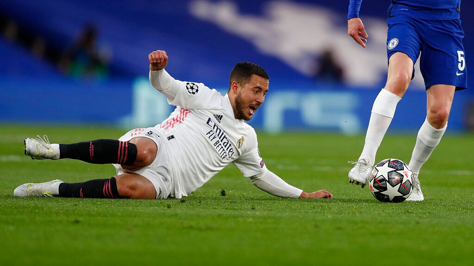 Eden Hazard, a Real Madrid játékosa a Chelsea elleni BL-elődöntő visszavágóján 2021. május 5-én