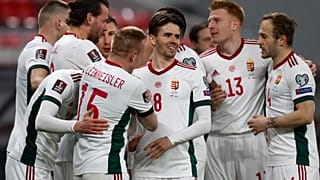 Hungary players celebrates during the 2022 FIFA World Cup qualifying match against Poland. 
