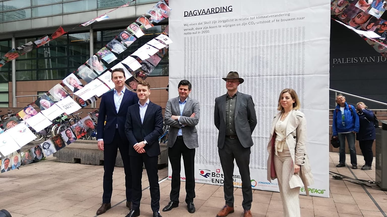 The campaigners outside the court in The Hague.