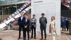 The campaigners outside the court in The Hague.